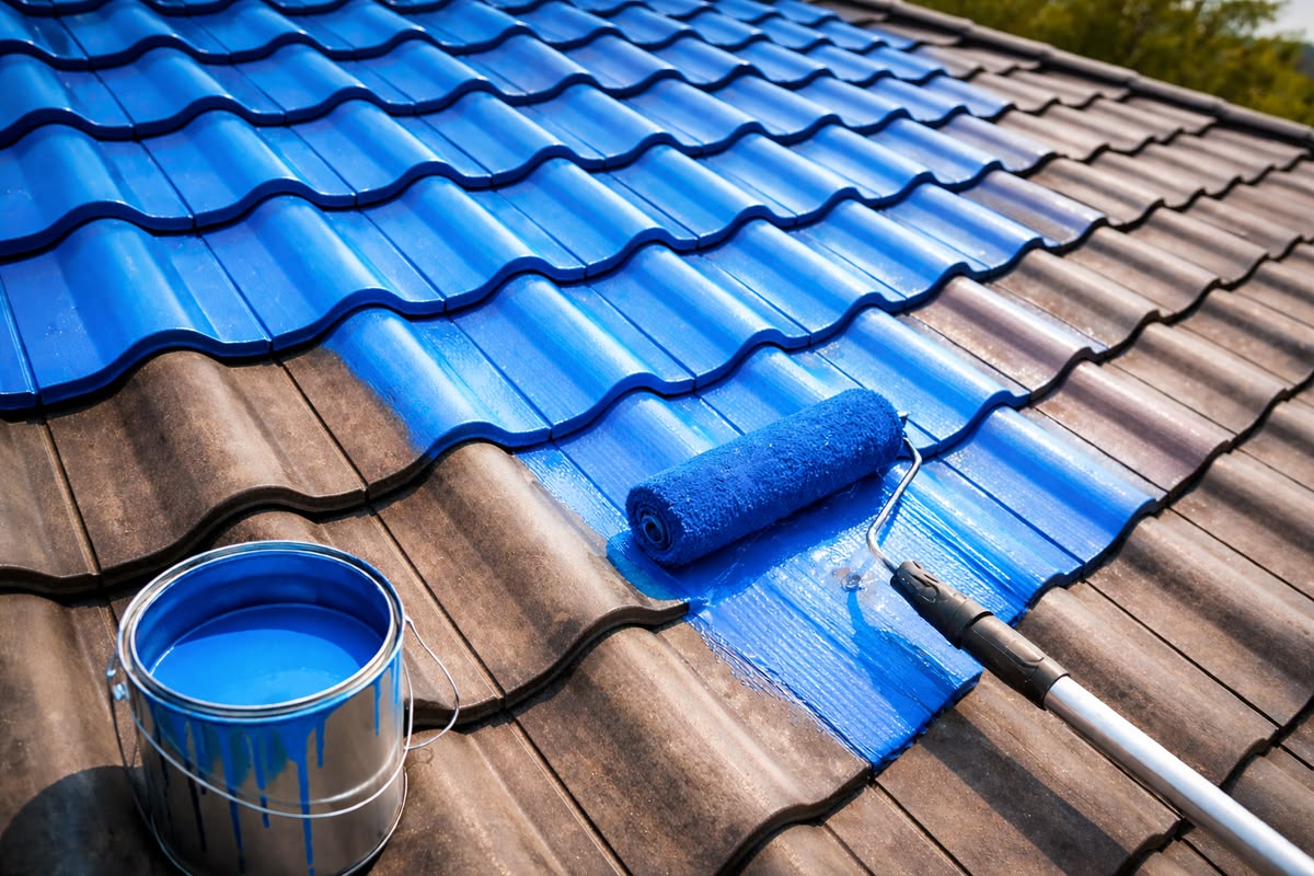 Roof painting with waterproof protective coating